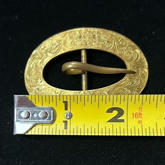 Vintage RLM Robert Lee Morris Brass Belt Buckle Mens 2 3/8” Floral Etched Signed - Picture 6 of 10